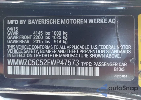 2015 Mini Countryman Cooper S from USA, damaged, VIN WMWZC5C52FWP47573